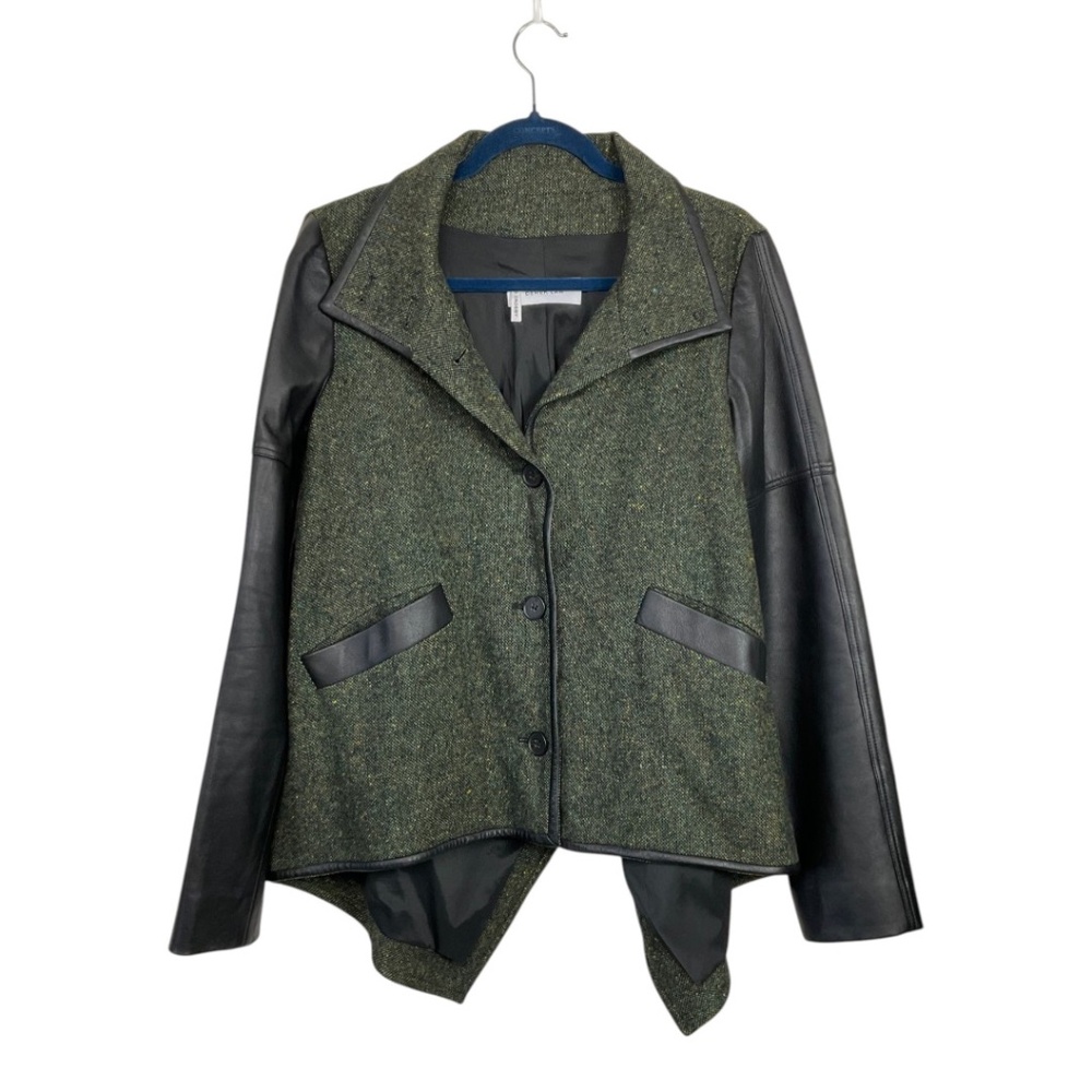 Derek Lam 10 Crosby Wool Tweed Leather Jacket